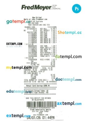 Fred Meyer payment check PSD template