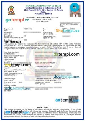 India car dealers license template in PSD format