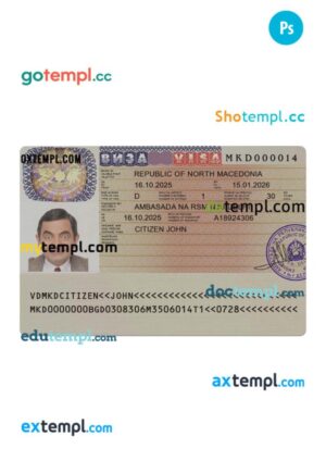 Macedonia travel visa template in PSD format
