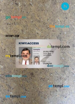 New Zealand Kiwi access (proof of age) card PSD files, scan and photo taken image, 2 in 1