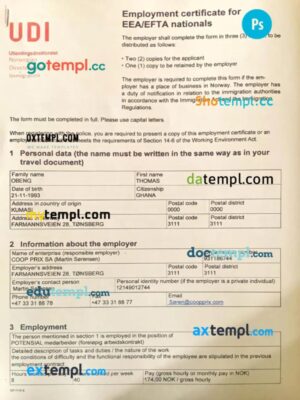 Norway work permit template in PSD format