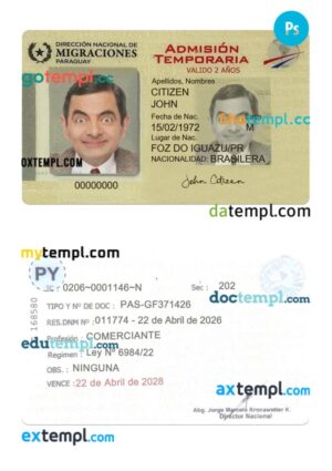 Paraguay Temporary Residency (Admisión Temporaria) PSD example