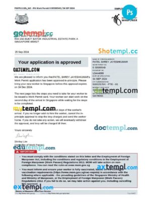 Singapore work permit template in PSD format, version 2