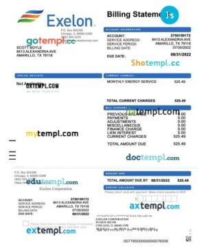 USA Texas Exelon electricity utility bill template in PSD format