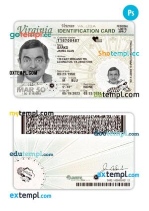 USA Virginia ID card PSD template, 2023-present