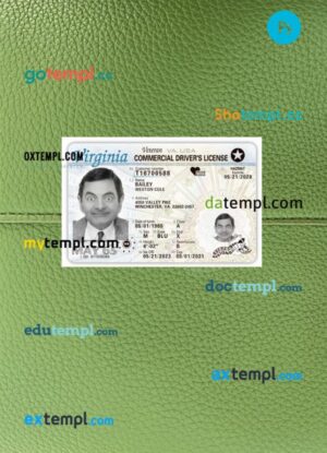 USA Virginia commercial driving license PSD files, scan look and photographed image, 2 in 1, 2023-present