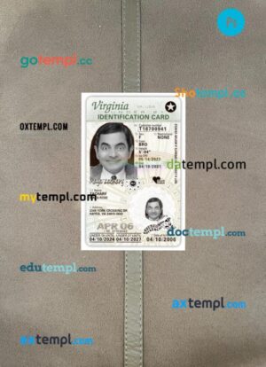 USA Virginia under 21 ID card PSD files, scan look and photo-realistic look, 2 in 1, 2024-present