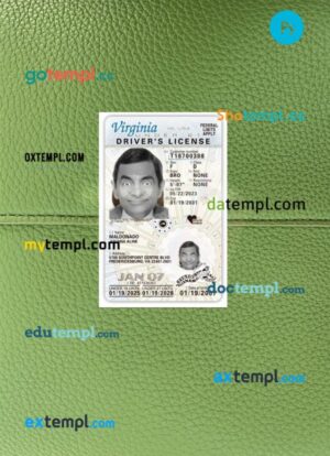 USA Virginia under 21 driving license PSD files, scan look and photographed image, 2 in 1, 2025-present