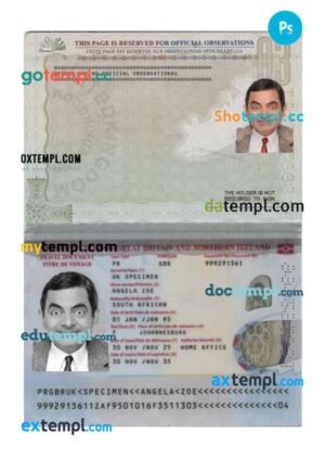 United Kingdom travel passport PSD template, 2025-present