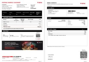 Airtel Limited (Airtel) mobile tax invoice Word and PDF template
