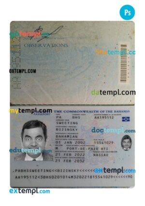 Bahamas passport PSD template, 2022-present