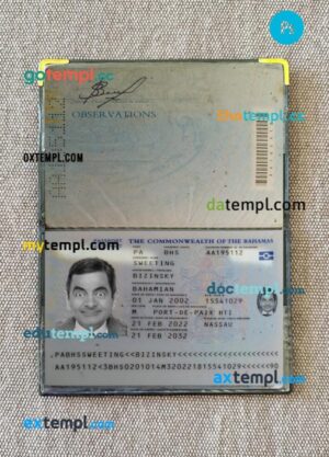 Bahamas passport PSD files with address page, scan and photo-realistic look, 2022-present