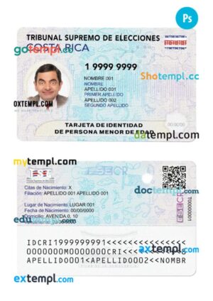 Costa Rica ID card PSD template, new version