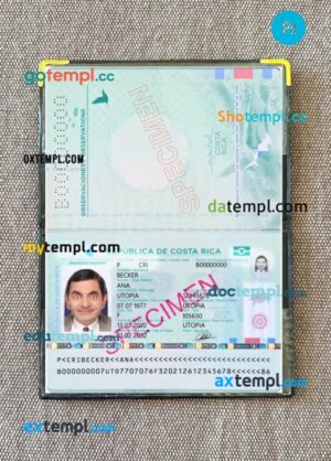 Costa Rica passport PSD files with address page, scan and photo-realistic look, 2022-present
