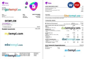 Estonia Telia Eesti utility telecom bill in Word and PDF format