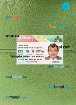 Guyana driving license PSD files, scan look and photographed image, 2 in 1, 2019-present