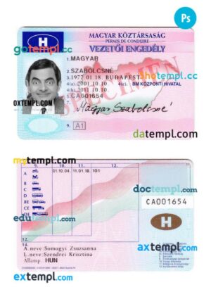 Hungary driving license PSD editable template, version 3