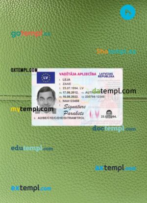 Latvia driving license PSD files, scan look and photographed image, 2 in 1, 2013-present
