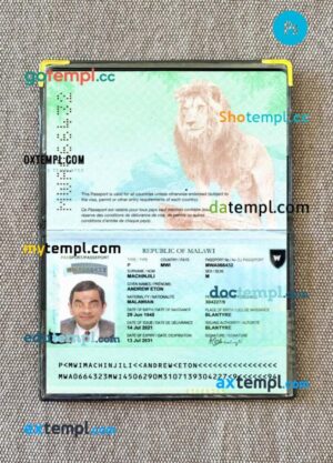 Malawi passport PSD files with address page, scan and photo-realistic look, 2021-present