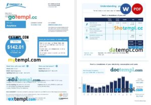 New Zealand Energy A electricity utility bill in Word and PDF format