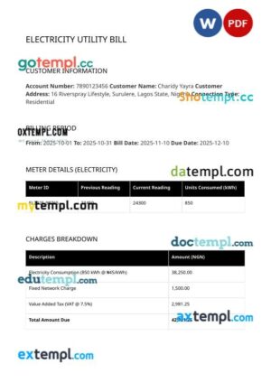 Nigeria Electricity Utility Bill in Word and PDF format