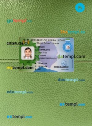 Sierra Leone driving license PSD files, scan look and photographed image, 2 in 1, 2019-present