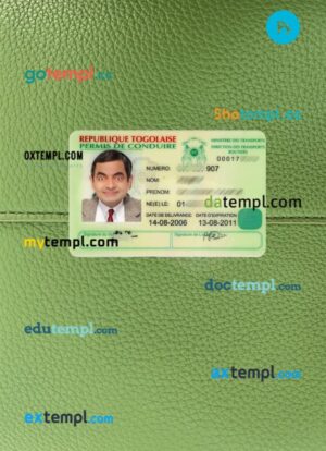 Togolaise driving license PSD files, scan look and photographed image, 2 in 1