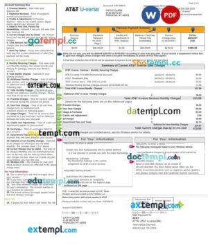 USA AT&T utility bill in Word and PDF format