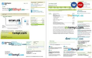 USA Washington Gas utility bill template in Word and PDF formats