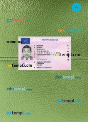 United Kingdom driving license PSD files, scan look and photographed image, 2 in 1, 2007-present