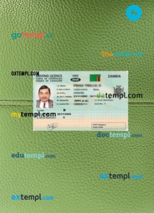 Zambia driving license PSD files, scan look and photographed image, 2 in 1, version 2