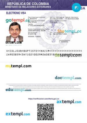 Colombia e-visa template in PSD format