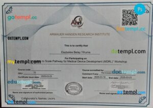 Ethiopia AHRI medical certificate in PSD format
