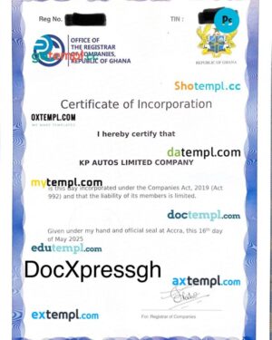 Ghana certificate of Incorporation PSD template