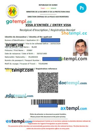 Guinea e-visa template in PSD format, 2024-present