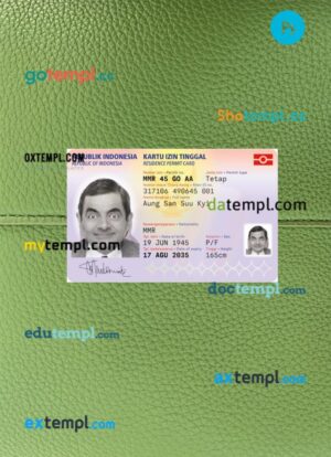 Indonesia residence permit PSD files, scan look and photo-realistic look, 2 in 1