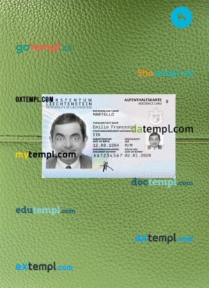 Liechtenstein residence permit PSD files, scan look and photo-realistic look, 2 in 1