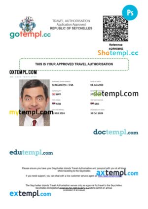 Seychelles e-visa template in PSD format, 2024-present