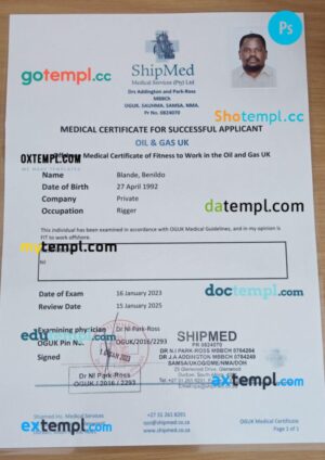 South Africa medical certificate in PSD format