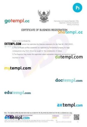 Thailand certificate of business registration PSD template