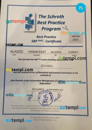 Turkey SBP Basic medical certificate in PSD format