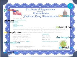 USA Food and Drug Administration (FDA) certificate of registration PSD template