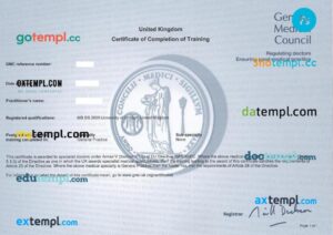 United Kingdom GMC medical certificate in PSD format