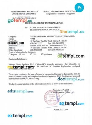 Vietnam business registration certificate PSD template