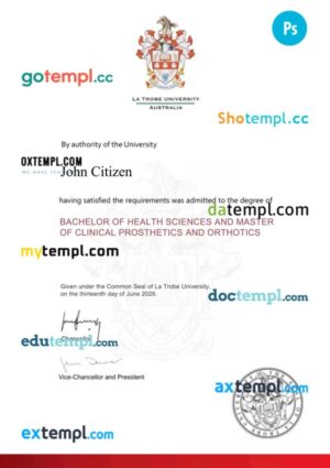 Australia La Trobe university diploma template in PSD format