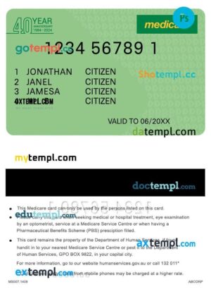 Australia Medicare card template in PSD format, version 2