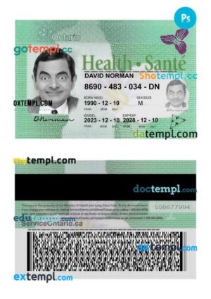 Canada Ontario health insurance card template in PSD format, 2023-present