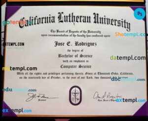USA California Lutheran university diploma template in PSD format