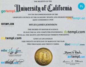 USA university of California diploma template in PSD format