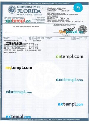 University of Florida transcript in PSD format